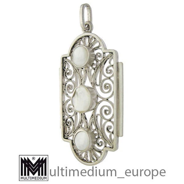 Art Deco Silber Anhänger filigran Perlmutt pendant mother of pearl - Bild 2 von 4