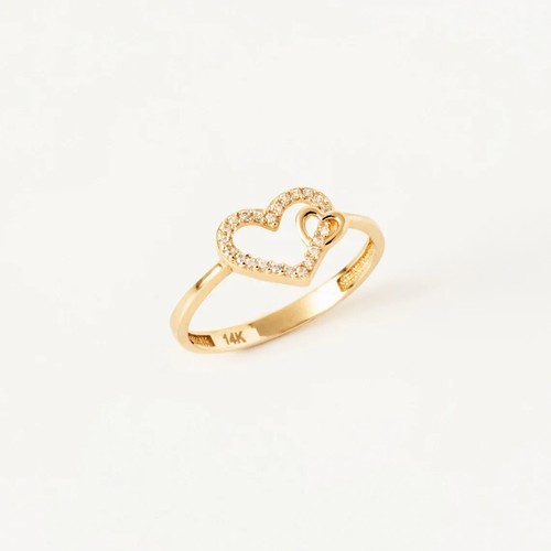 0.27 CT Round Cut EF Vs/SI Lab Grown Diamond Women's Heart Ring 14k Yellow Gold - Picture 2 of 4