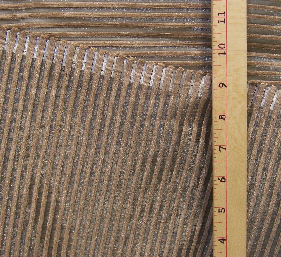 Sheer & Velvet Velour Stripe Fabric Silver Gray Shimmering Earth Tones Sewing - Image 2 of 2