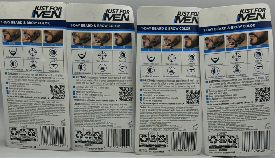 4PK Solo para Hombres 1 Día Barba y Color Cepillado/Lavado ~ Marrón Claro ~ 0.3 FL OZ EA Foto 2 de 2
