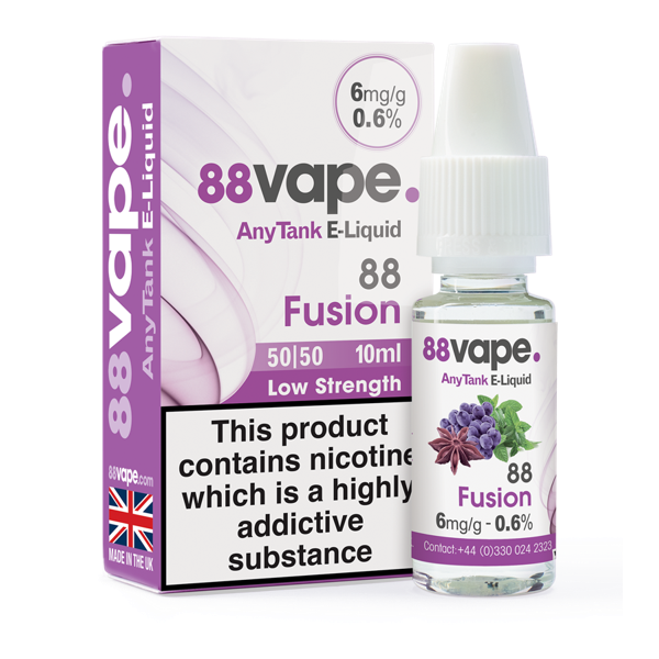 88 Vape E-Liquid Fusion Fruit 10ml Vape Juice 50/50 6mg 11mg 16mg 10 & 20  Packs