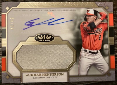   2024 Topps Tier One GUNNAR HENDERSON Gold Relic Jersey #/49 SSP Auto Orioles