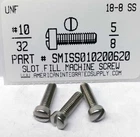 #10-32x5/8 Fillister Head Slotted Machine Screws 18-8 Stainless Steel (25)