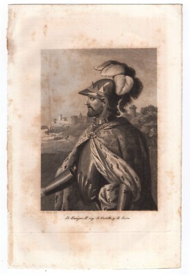 Grabado . D. Enrique II. Rey de Castilla y de León, España c.1860