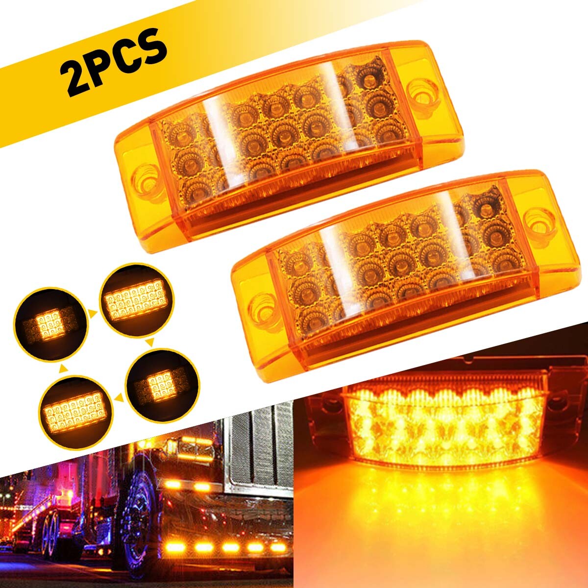 LED Side Marker Lights for Trailer or Truck Amber Daytime Running Tail Lamp Pair