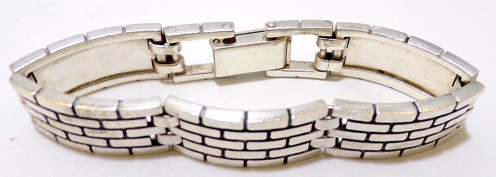 Gorgeous STERLING SILVER Brick Pattern Biker BRAC… - image 3