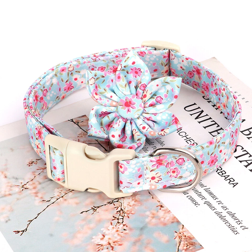 Floral Nylon Dog Collar with Removable Flower Adjustable Buckle Pet Necklace S-L - Image 4 of 4