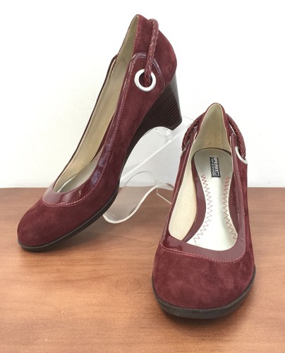 SPERRY TOP SIDERS Burgundy Suede Leather Slip On Wedge Heels Women's Size 10 M - Picture 2 of 12