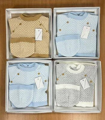 NEUGEBORENES BABY MÄDCHEN/JUNGEN SPANISCHES STRICKOUTFIT GESCHENKBOX SET 0-3 MONATE