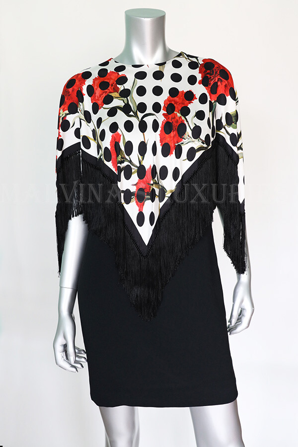 DOLCE & GABBANA★DRESS CARNATION POLKA DOT PRINT FRINGE DOLCE & GABBANA DRESS CARNATION POLKA DOT PRINT FRINGE