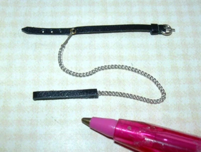 Miniature Heidi Ott XZ556 Small BLACK Collar/Leash, SILVER Chain DOLLHOUSE 1:12