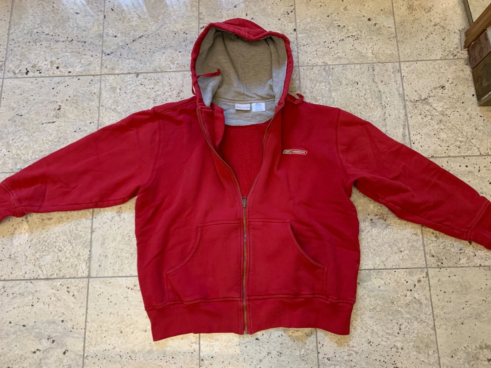 EUC Vintage Reebok Hoodie Mens Medium Red Thermal Lined Waffle Hood w Full Zip