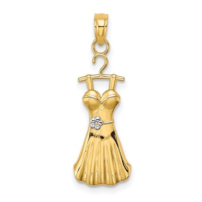 14k Gelbgold Rhodium Kleid Blume Charm Anhänger