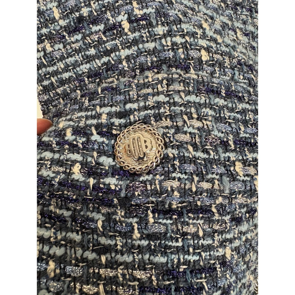 Платье Maje Tweed на пуговицах спереди классическое опрятное Rollye вязаное синее 38 среднее - Изображение 4 из 4