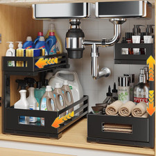 2-Pack under Sink Organizer and Storage,2-Tier L Shape Pull Out Cabinet Organize