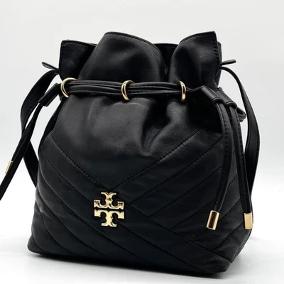 Tory Burch Kira Chevron Mini Bucket Bag Black Lambskin Leather Crossbody - Image 1 of 4