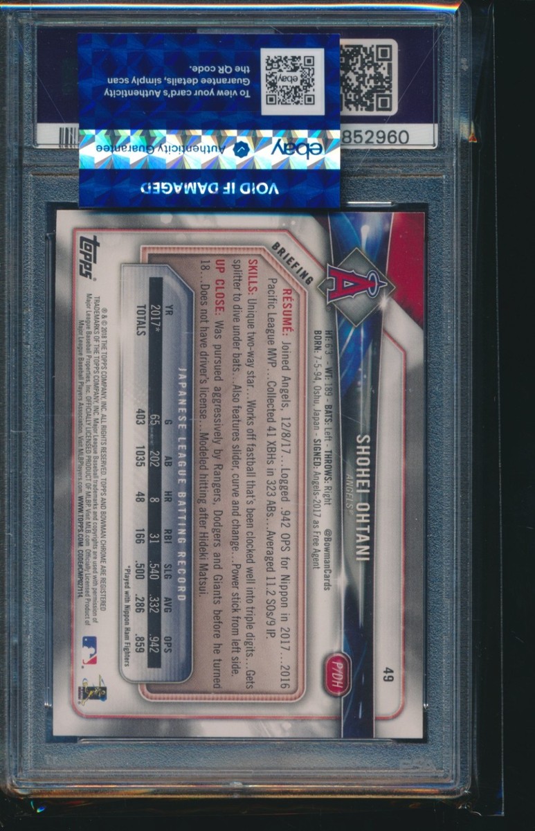 PSA 10 SHOHEI OHTANI/OTANI 2018 BOWMAN #49 LA ANGELS Rookie Card