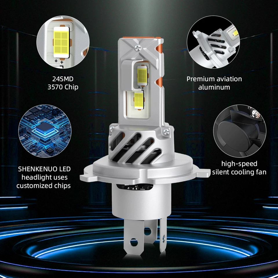 For Nissan Versa 2007-2019 LED Headlight H4 9003 High/Low Beam Bulbs 6500K White - Image 2 of 4