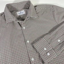 Mizzen Main Shirt Mens Large Trim Fit Maroon Green Check Performance Stretch