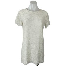Lulus Take Me to Bruch Women's Ivory Floral Lace Short Sleeve Mini Shift Dress M