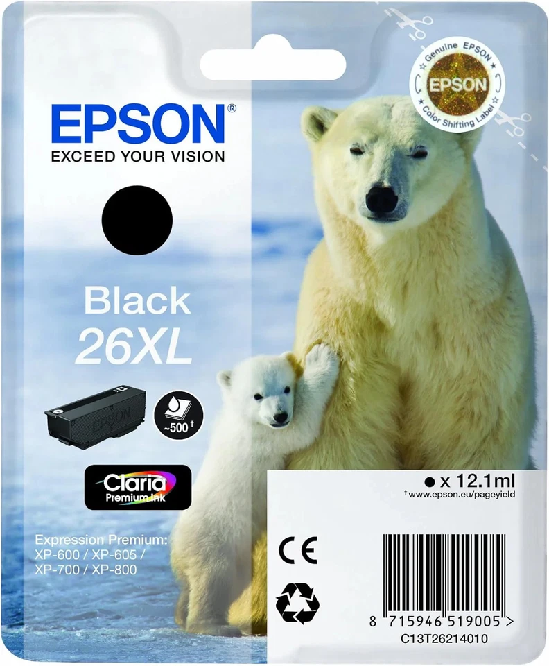 Epson 26XL C13T26214012 Noir cartouche d'encre authentique (TVA incluse) - Photo 1/1