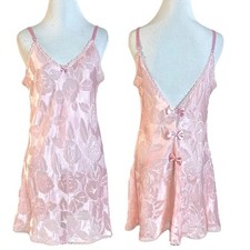 Vintage 70s Undercover Wear Pink Chemise Slip Dress Size Medium Bows Coquette