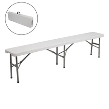 6' Portable Bench Plastic Outdoor Picnic Party Camping Folding Chair White