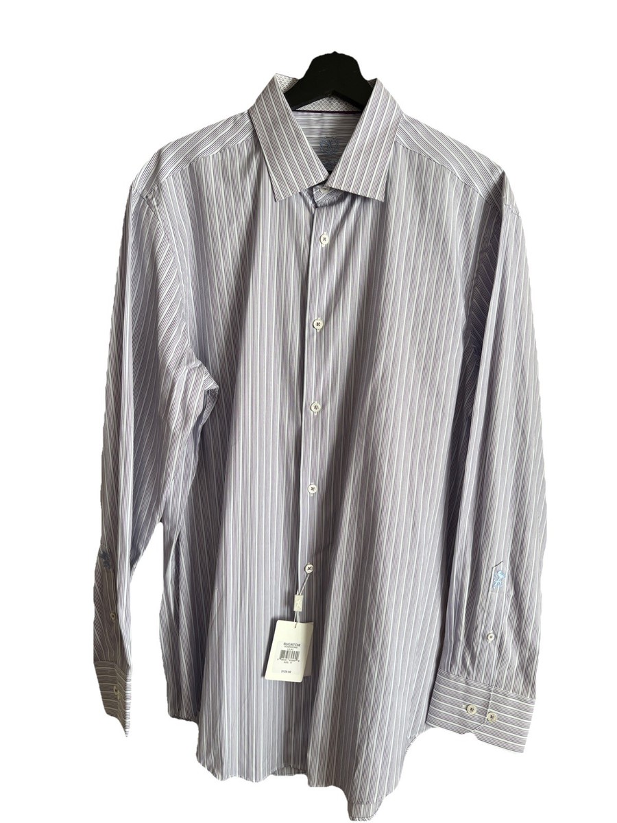 bugatchi men's dress shirts Bugatchi Uomo Long Sleeve Check Dress Shirt in Blue White Plaid Size 17.5 36/37