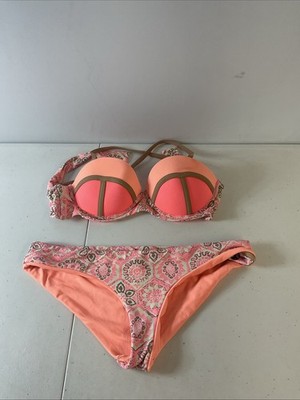 Maaji Women's M Floral Pink Multi-Texture Matching Bikini Swimsuit reversible