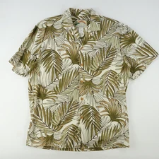 Paradise Found sz Med Brown Palm Fronds Hawaiian Shirt 100% Cotton Magnum Wood