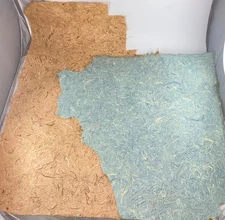 Handmade Paper IMPRESSED LEAF FRONDS Fibers KOZO Mulberry Blue Peach COLLAGE