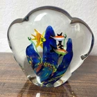 Vintage Murano Style Blown Art Glass Fish Coral Paperweight Clam Scallop Coral