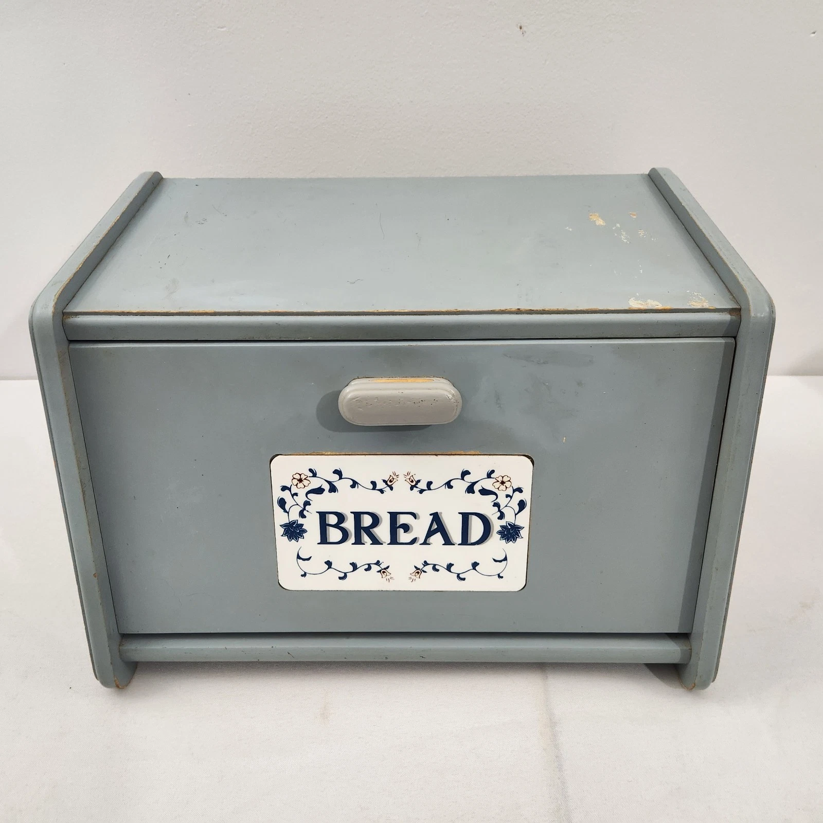 Bread Box Vintage Wooden Decorative Kitchen Bread Storage Blue Cottage Core