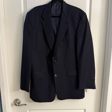 Hart Schaffner Marx Navy Blue Pinstripe Two Button Sport Coat Jacket Men's 46L