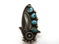 VINTAGE NATIVE AMERICAN STERLING SILVER TURQUOISE LEAF RING SIZE 6.5
