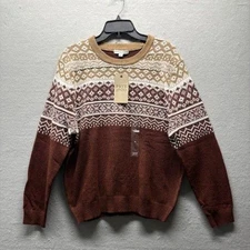 Frye and Co Sweater Womens XL Burgundy Fair Isle Crewneck Knit Pullover Winter