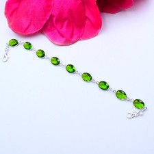 Green Peridot Gemstone Handmade 925 Sterling Silver Jewelry Bracelet Size-7-8"