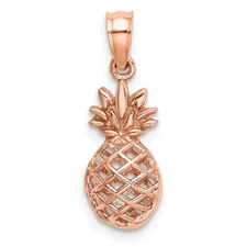 14K Rose Gold Polished 3D Pineapple Pendant Perfect Gift for Her