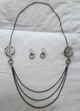 Matching Silver Chain and Beads Earring  Layered Statement Necklace Set