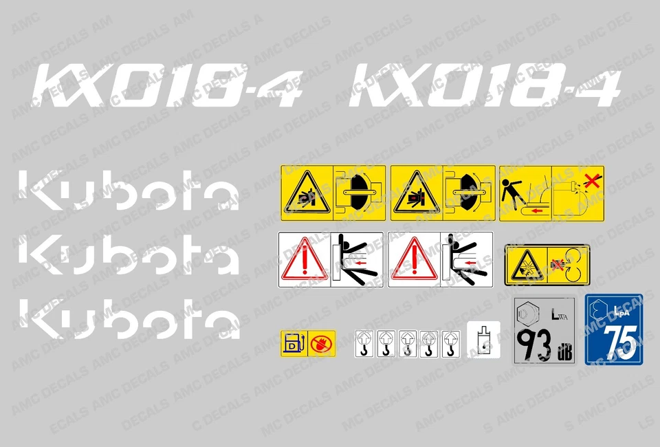 KUBOTA KX018-4 MINI DIGGER COMPLETE DECAL SET WITH SAFETY WARNING SIGNS - image 1 of 1