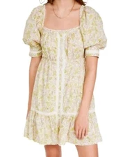 Love The Label Dress Small Women Puff Sleeve Boho Floral Tiered Lace Romantic 