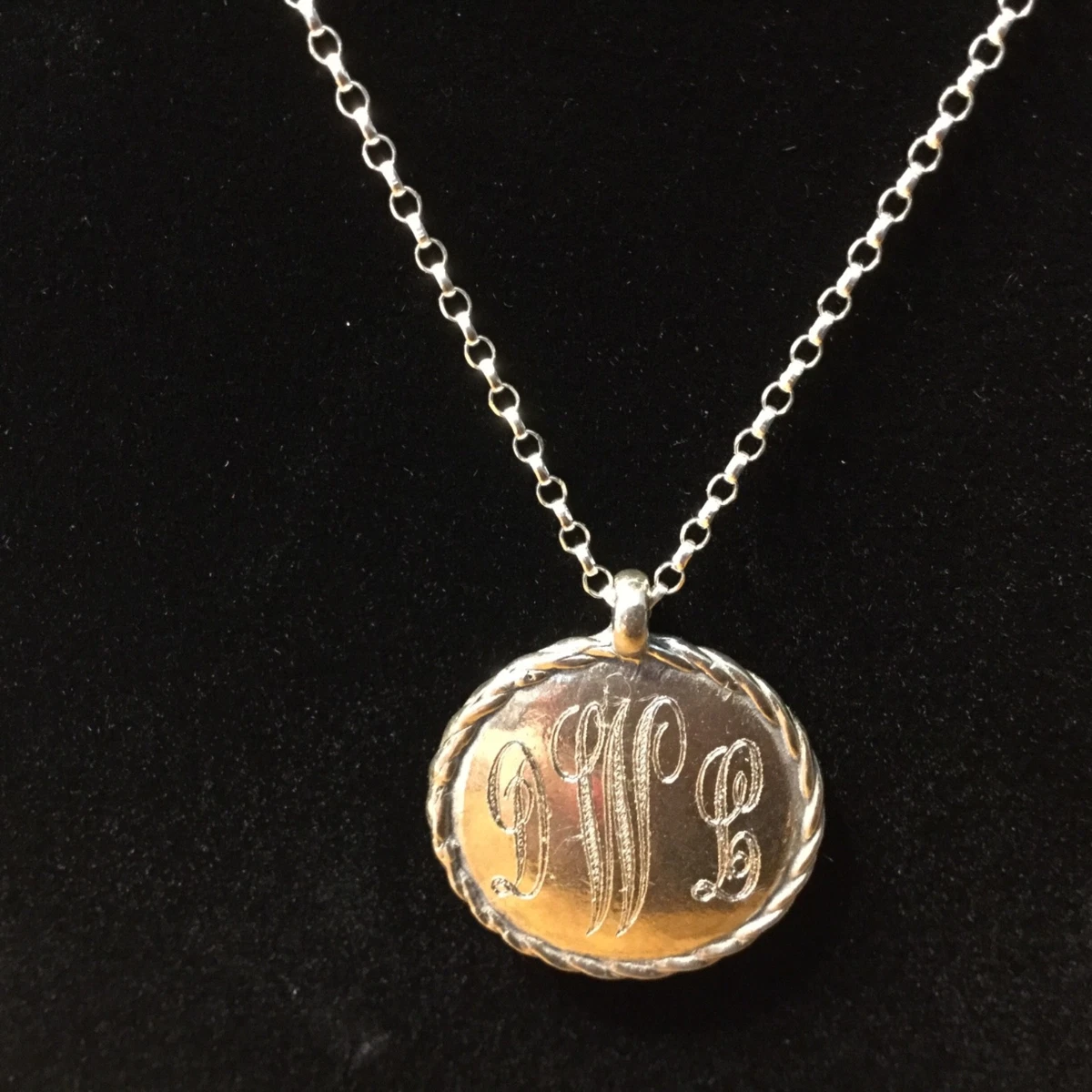 Sterling Silver 925 Monogram DLW or DWL Rope Round Pendant Necklace 10.1 Grams