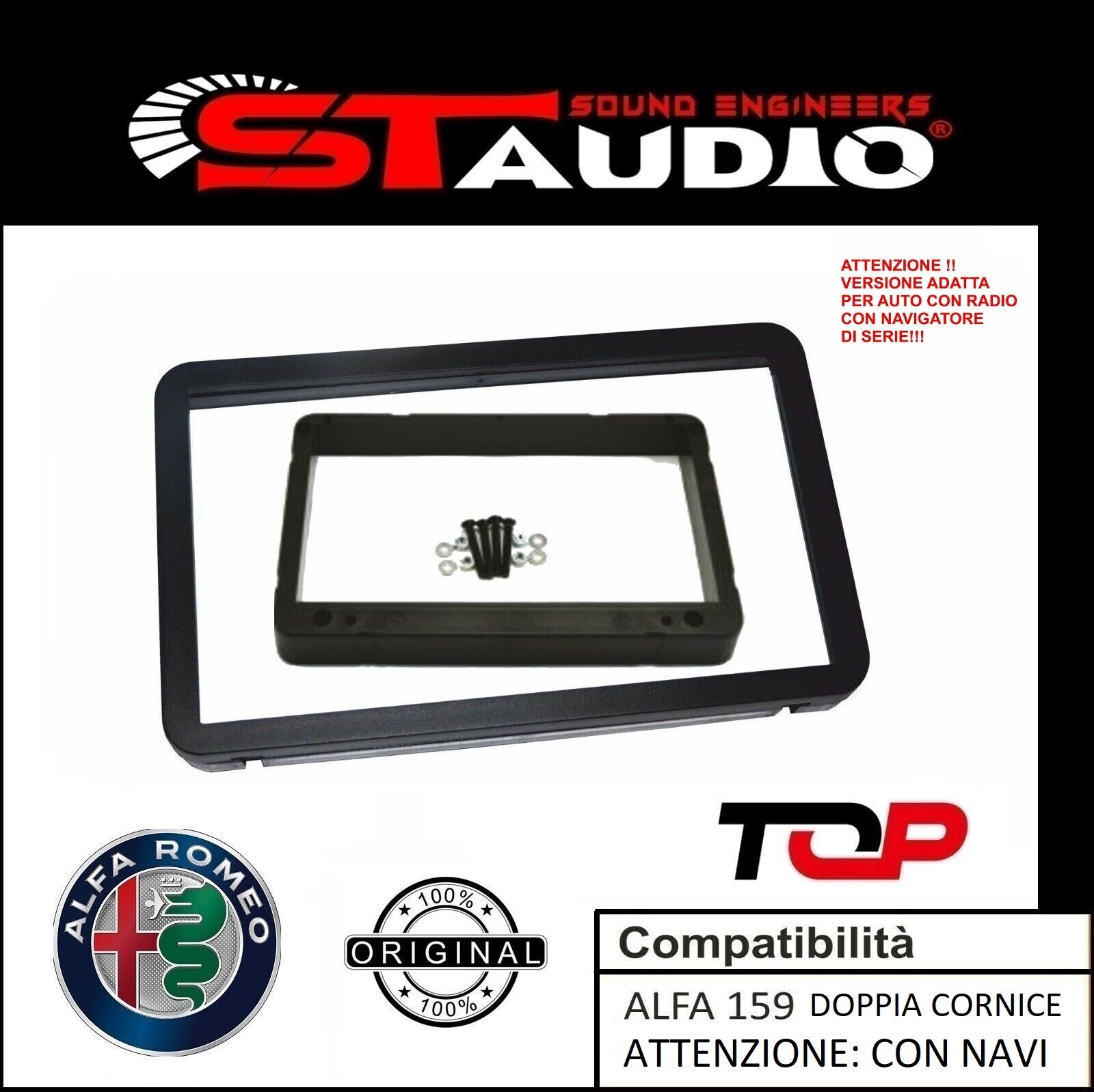 MASCHERINA RADIO 2 DIN ALFA ROMEO 159 CON NAVIGATORE CORNICE COMPLETA 3 PEZZI FX