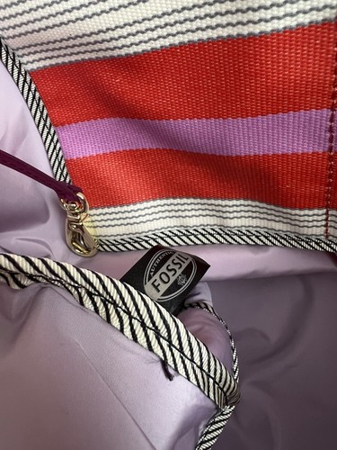 Fossil Handbag Keyper EW Large Tote Shopper Stripe Holiday beach weekend - Picture 13 of 14