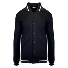 Cotton Best Men's Black Jacket Fleece White Line Varsity Style L/S (S01)