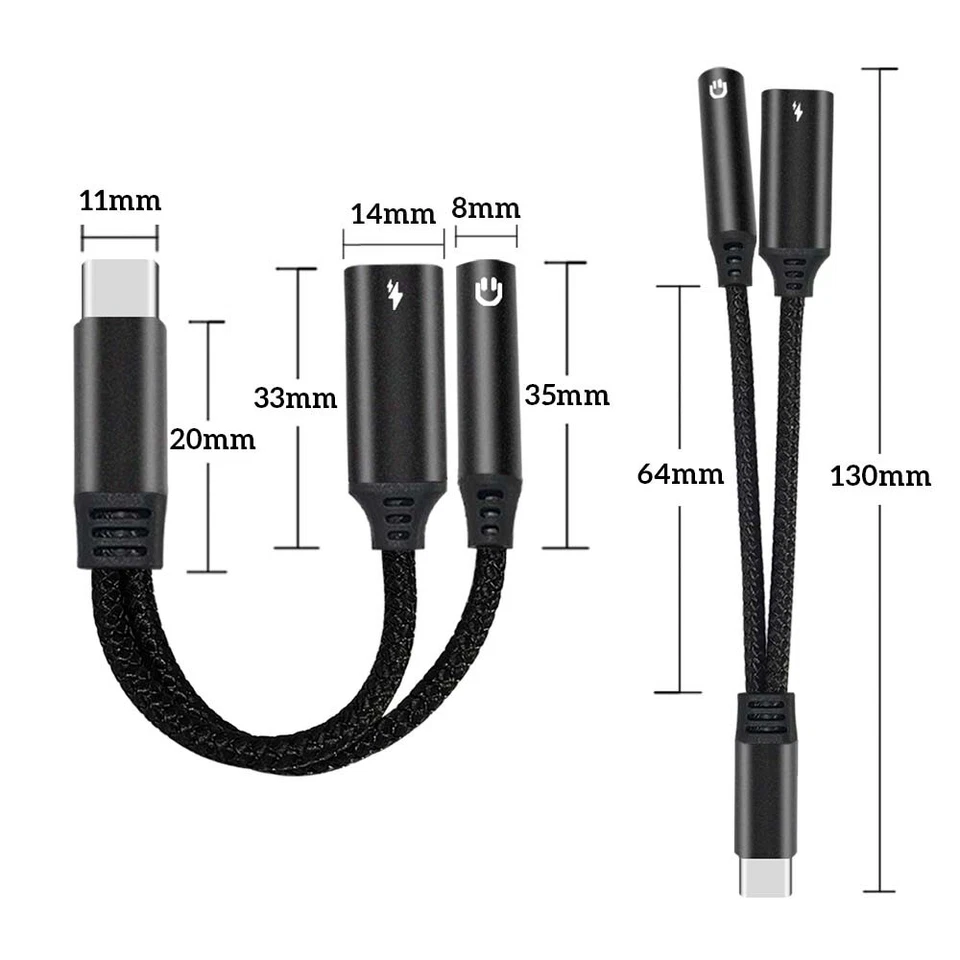 Cable cargador de auriculares de audio auxiliar USB tipo C a 3,5 mm para iPhone 15 Pro Max 2 en 1 Foto 4 de 4