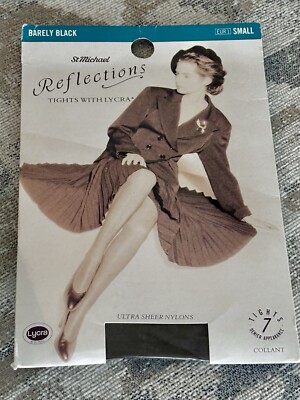 VINTAGE 1990s M&S ST MICHAEL REFLECTIONS 7 DENIER TIGHTS SIZE SMALL BARELY BLACK
