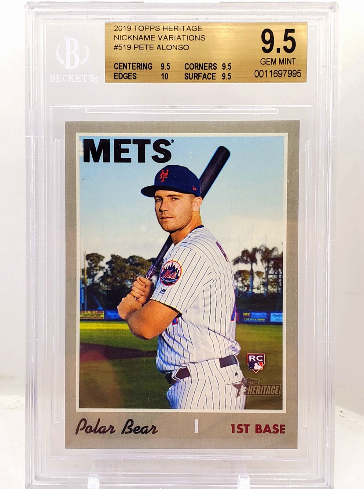 2019 Topps Heritage Pete Alonso ROOKIE Nickname SSP Polar Bear BGS GEM MINT 9.5