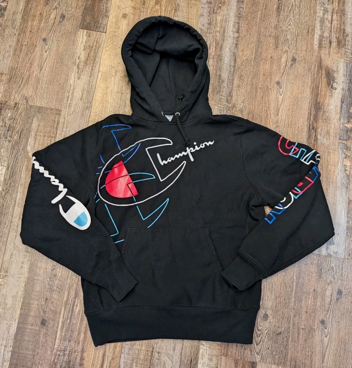 CHAMPION REVERSE WEAVE Logo Hoodie THICK WARM Black Blue Pink Men M #d95