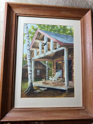 #ad #ad Betty Goebert quot;A Cat On Porch Scenequot; Mixed Media Painting Signed And Framed $193.38